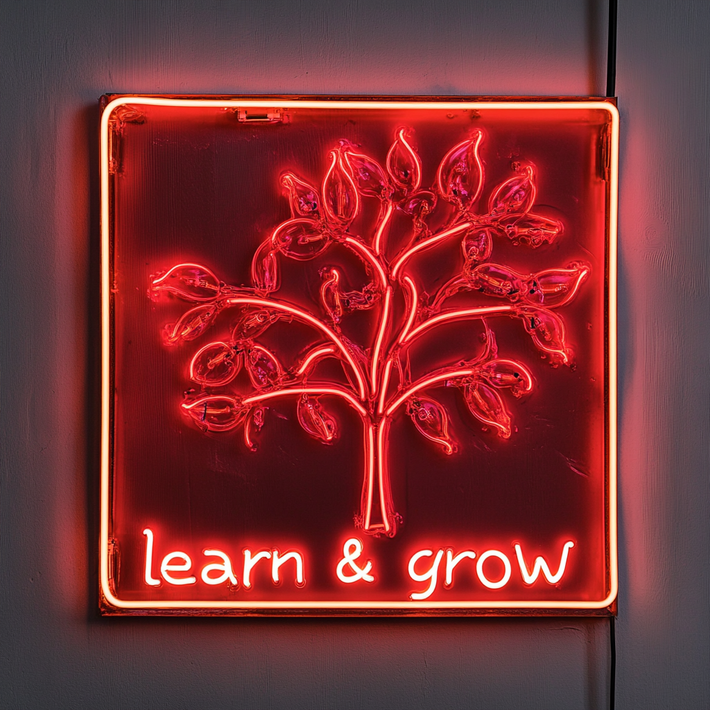Learn & Grow - Red Neon Sign, 24 Inches