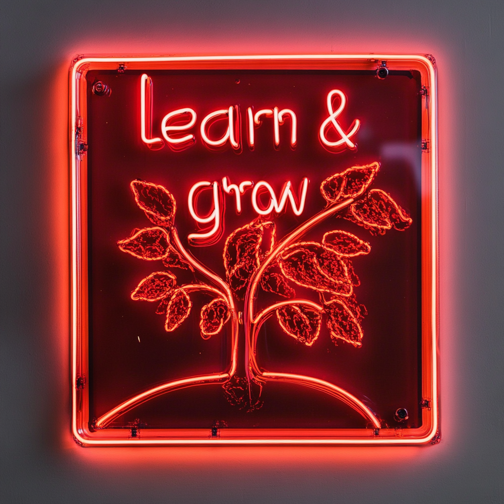 Learn & Grow - Red Neon Sign, 24 Inches