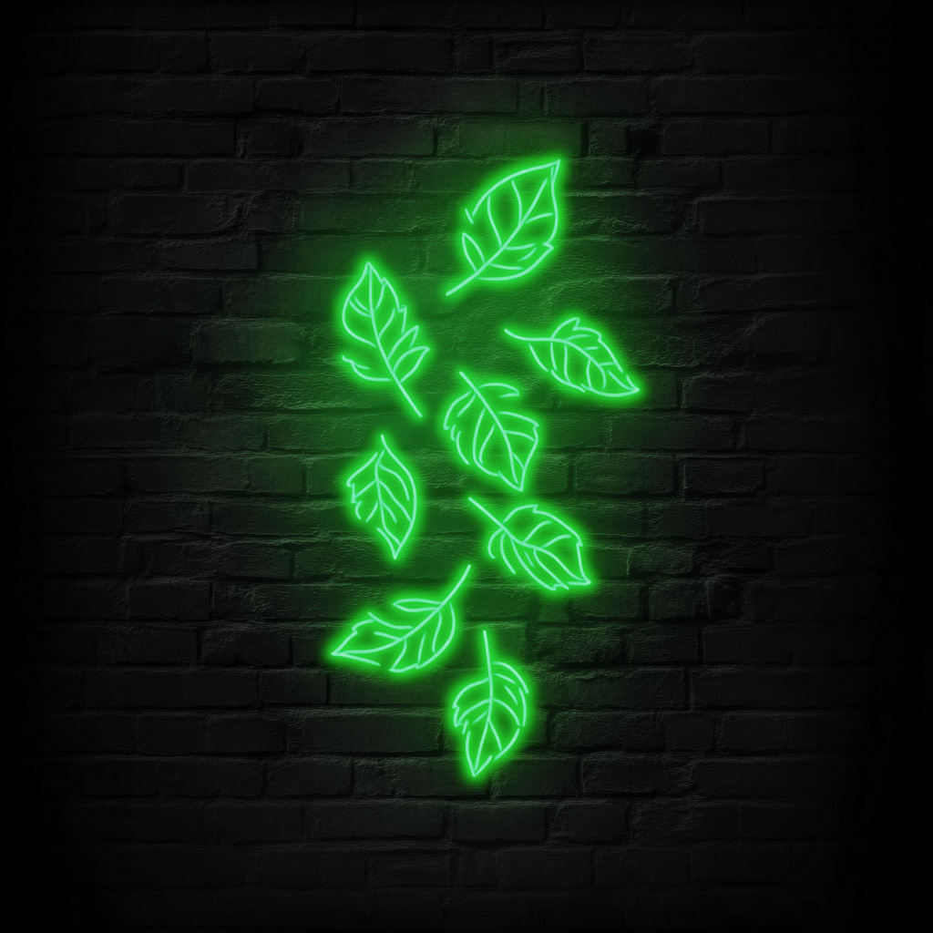 Leaves Falling - Green Neon Sign, 24 Inches