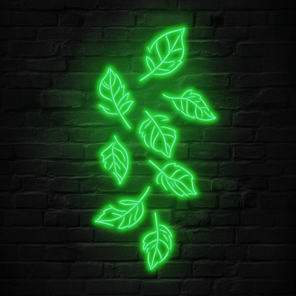 Leaves Falling - Green Neon Sign, 18 Inches