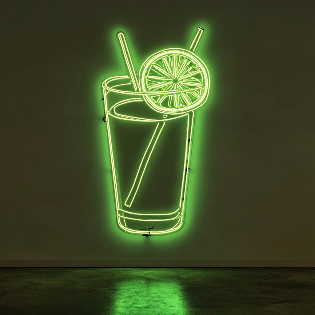 Lemon Slice in Water - Green Neon Sign, 24 Inches