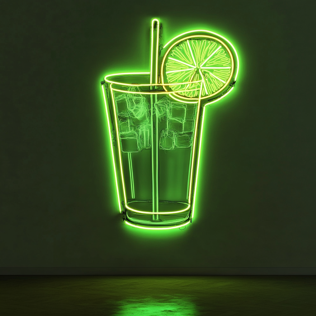 Lemon Slice in Water - Green Neon Sign, 18 Inches