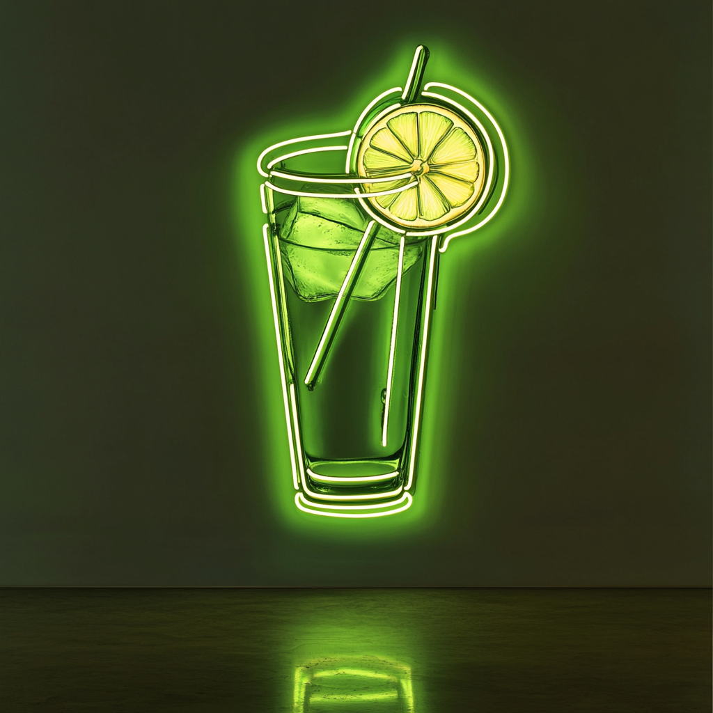 Lemon Slice in Water - Green Neon Sign, 24 Inches