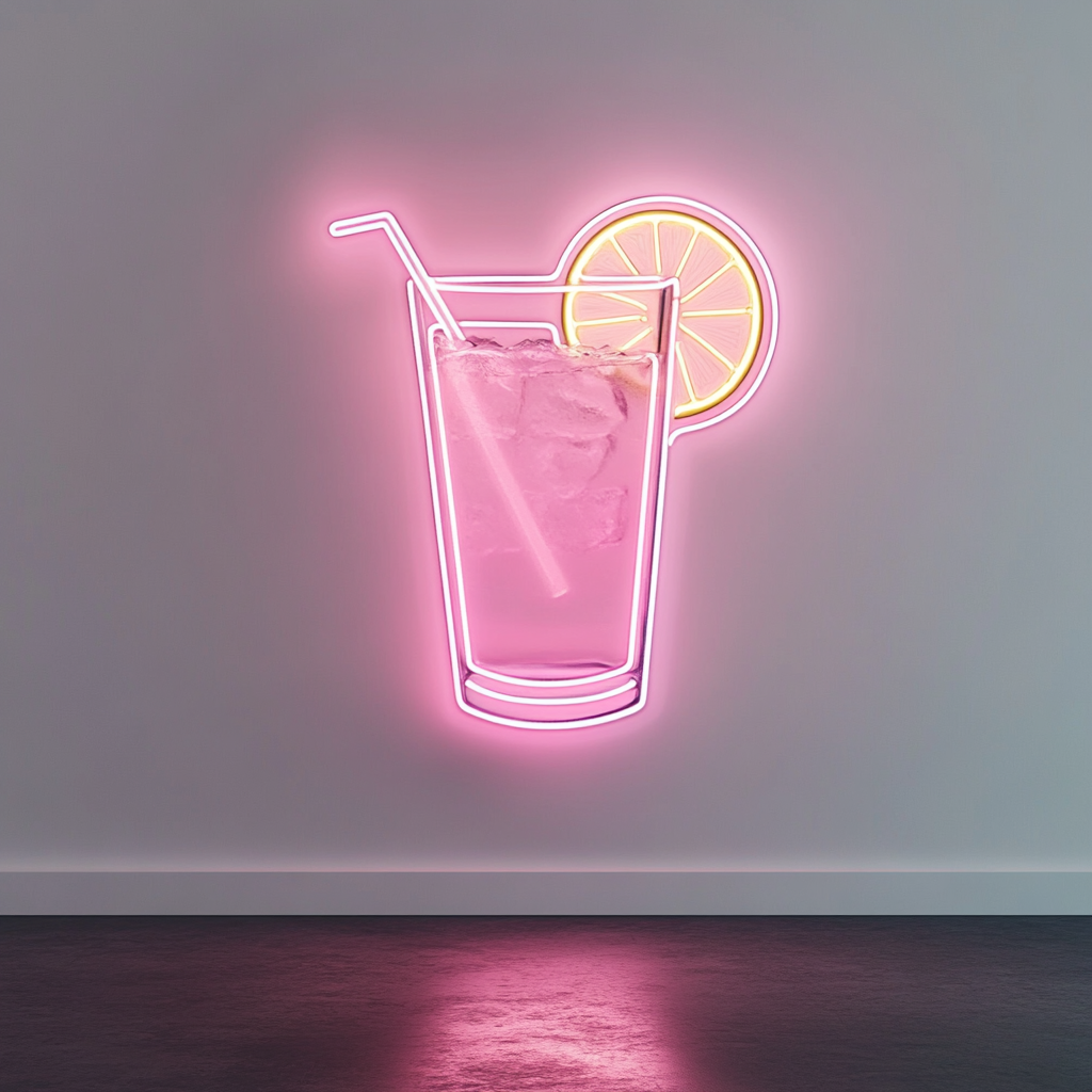 Lemon Slice in Water - Pink Neon Sign, 18 Inches