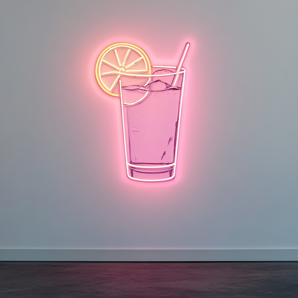 Lemon Slice in Water - Pink Neon Sign, 18 Inches