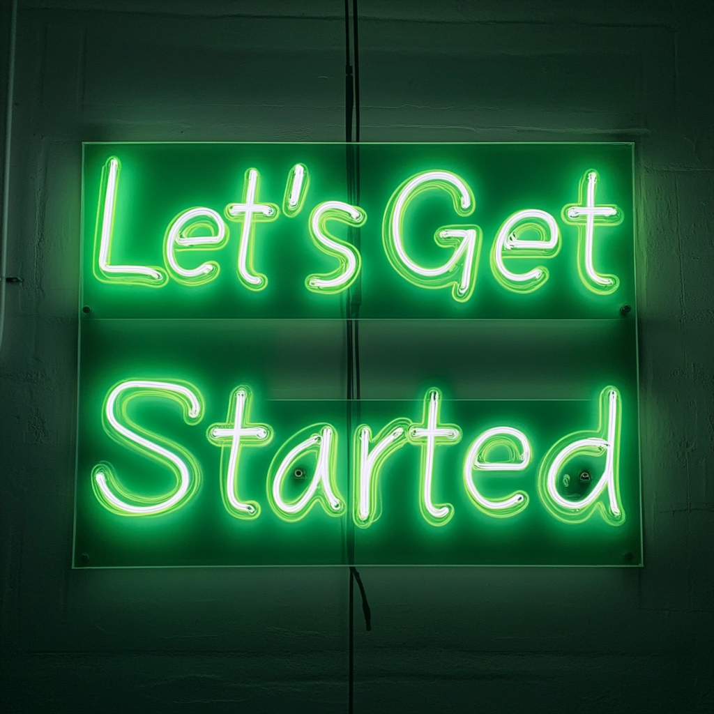 "Let's Get Started" - Green Neon Sign, 24 Inches