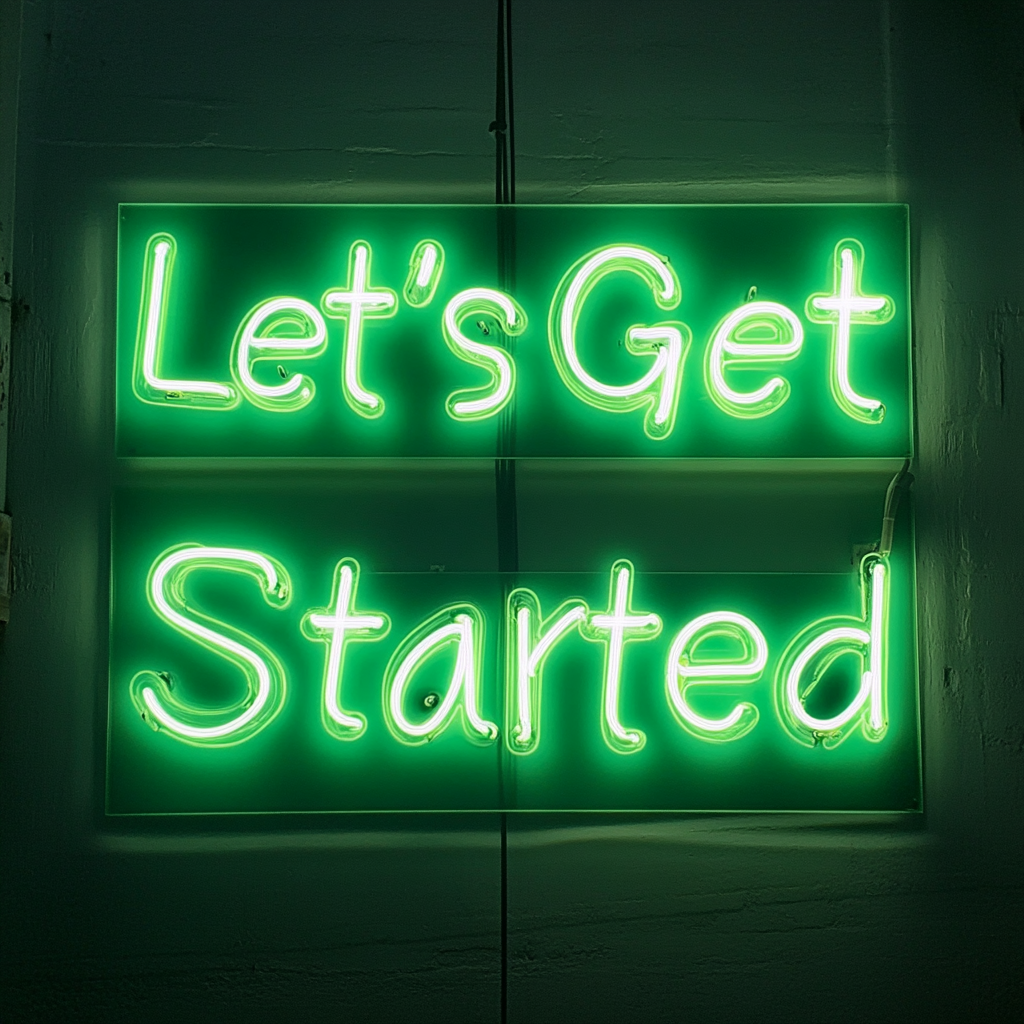"Let's Get Started" - Green Neon Sign, 24 Inches