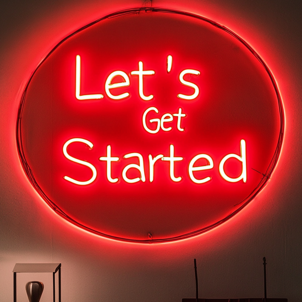"Let's Get Started" - Red Neon Sign, 24 Inches