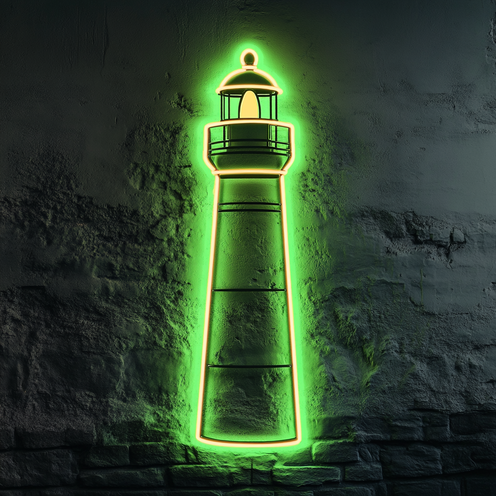Lighthouse Beacon - Green Neon Sign, 18 Inches