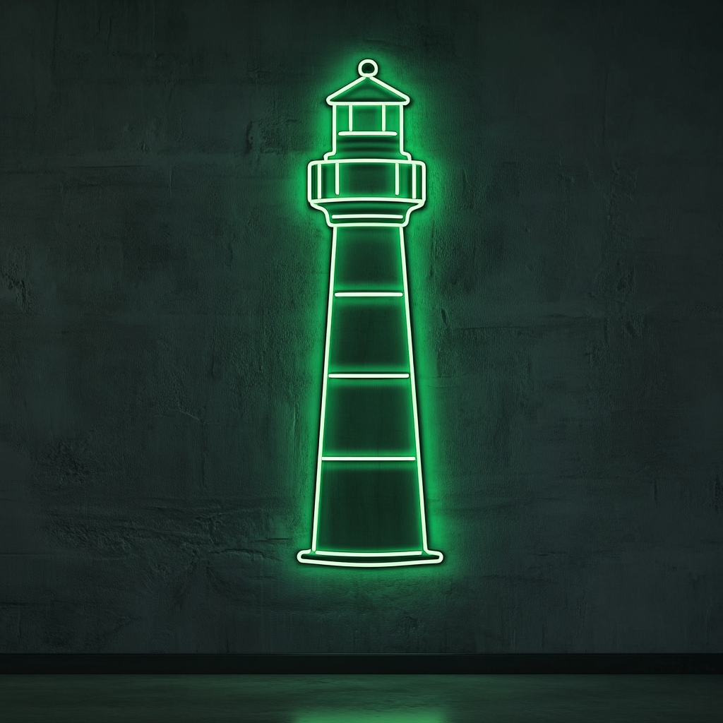 Lighthouse Beacon - Green Neon Sign, 18 Inches