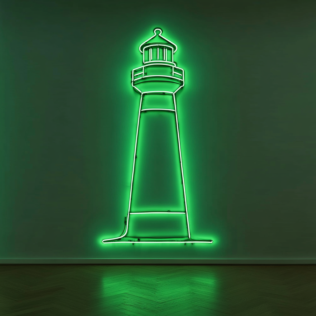 Lighthouse Beacon - Green Neon Sign, 18 Inches