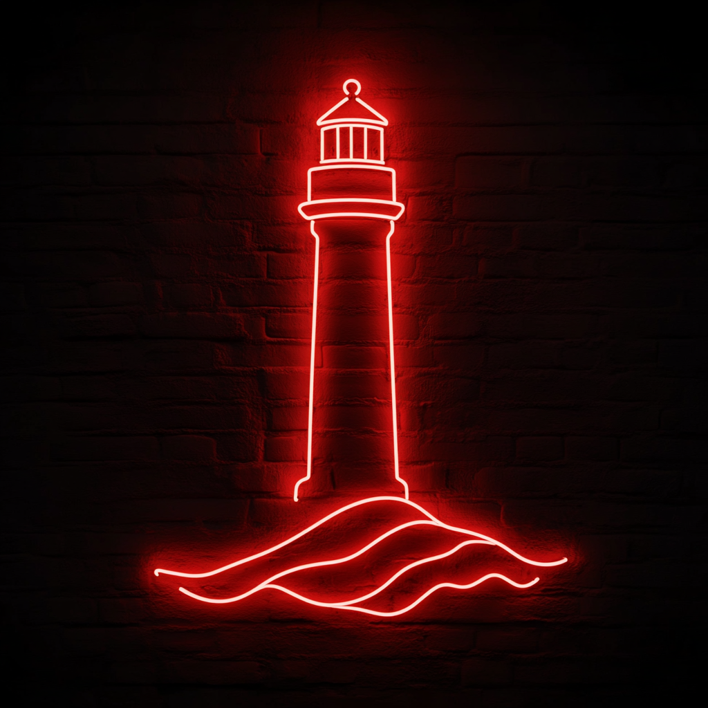 Lighthouse with Waves - Red Neon Sign, 24 Inches