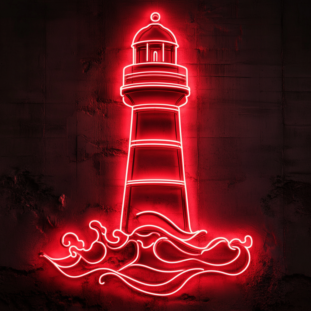 Lighthouse with Waves - Red Neon Sign, 18 Inches