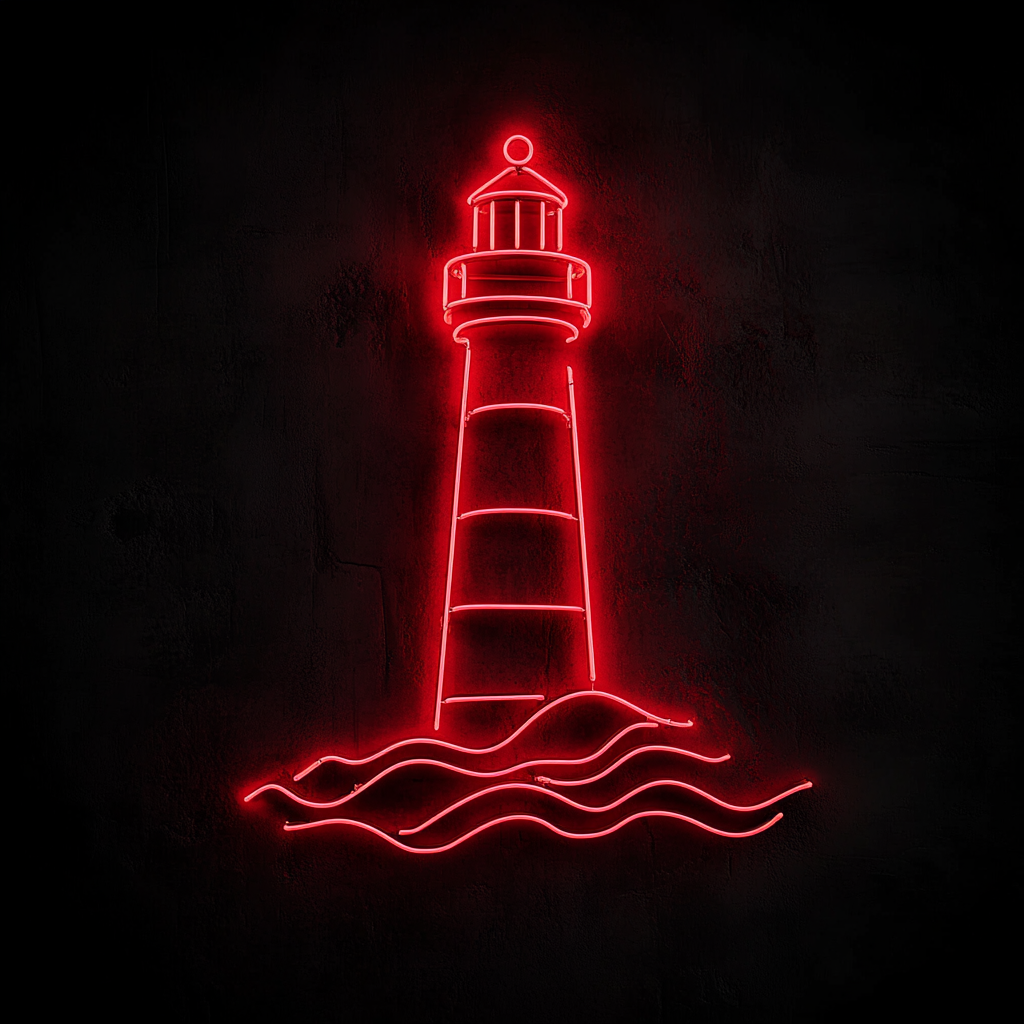 Lighthouse with Waves - Red Neon Sign, 18 Inches