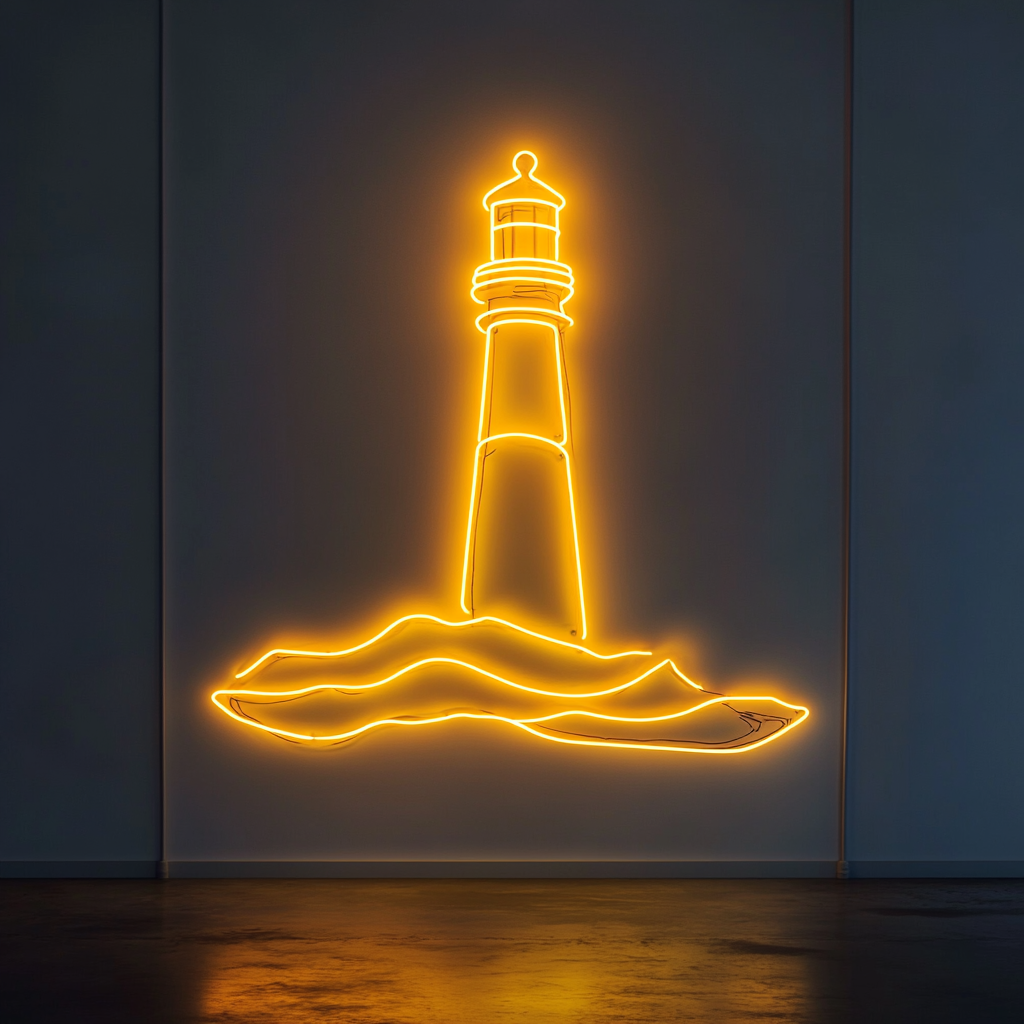 Lighthouse with Waves - Yellow Neon Sign, 18 Inches