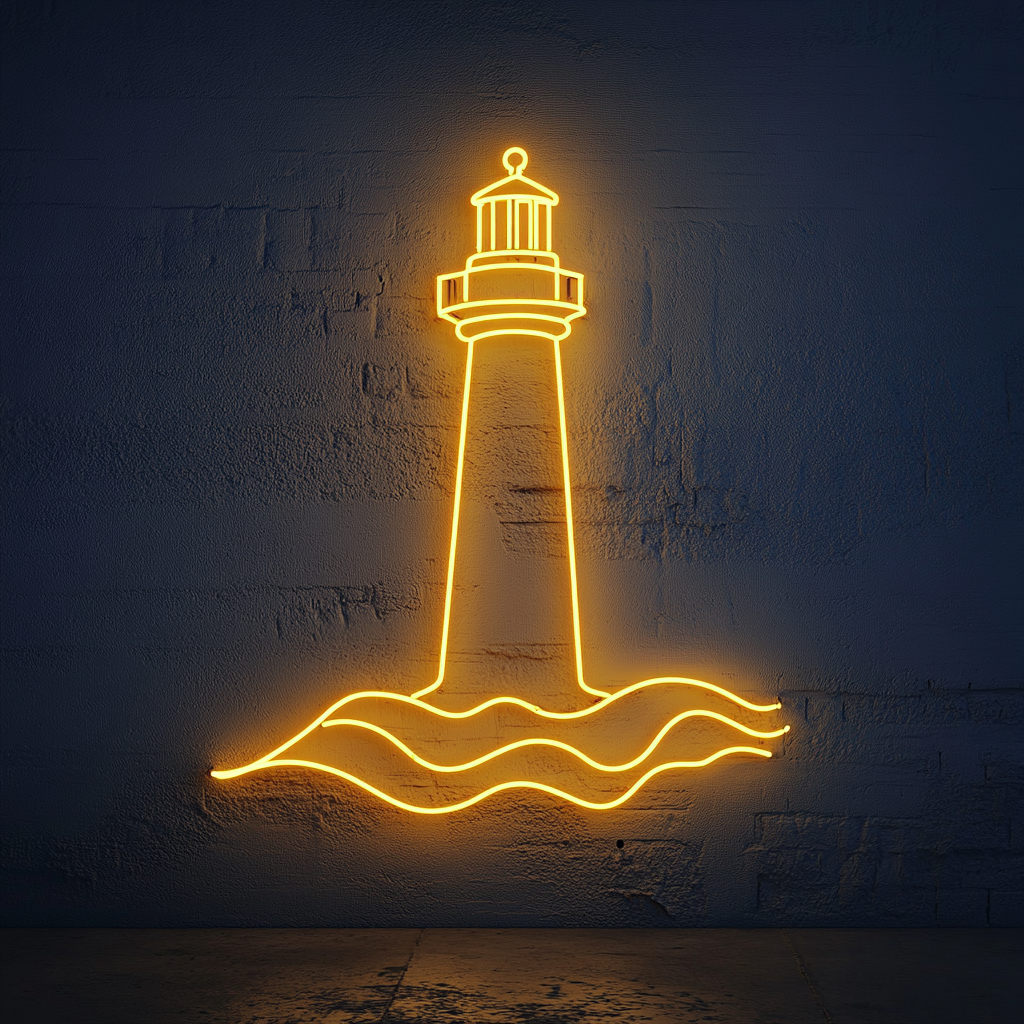 Lighthouse with Waves - Yellow Neon Sign, 18 Inches