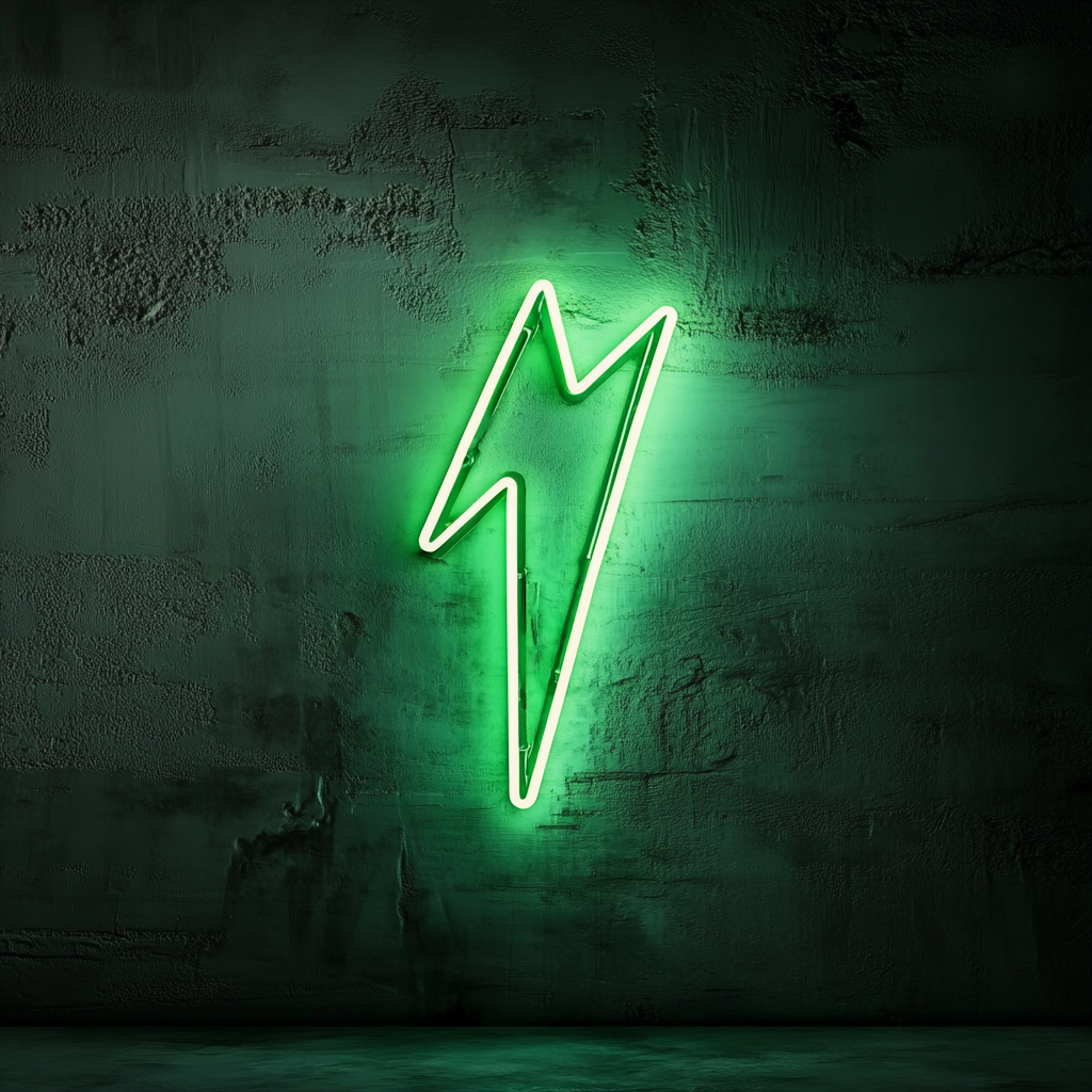 Lightning Bolt - Green Neon Sign, 24 Inches