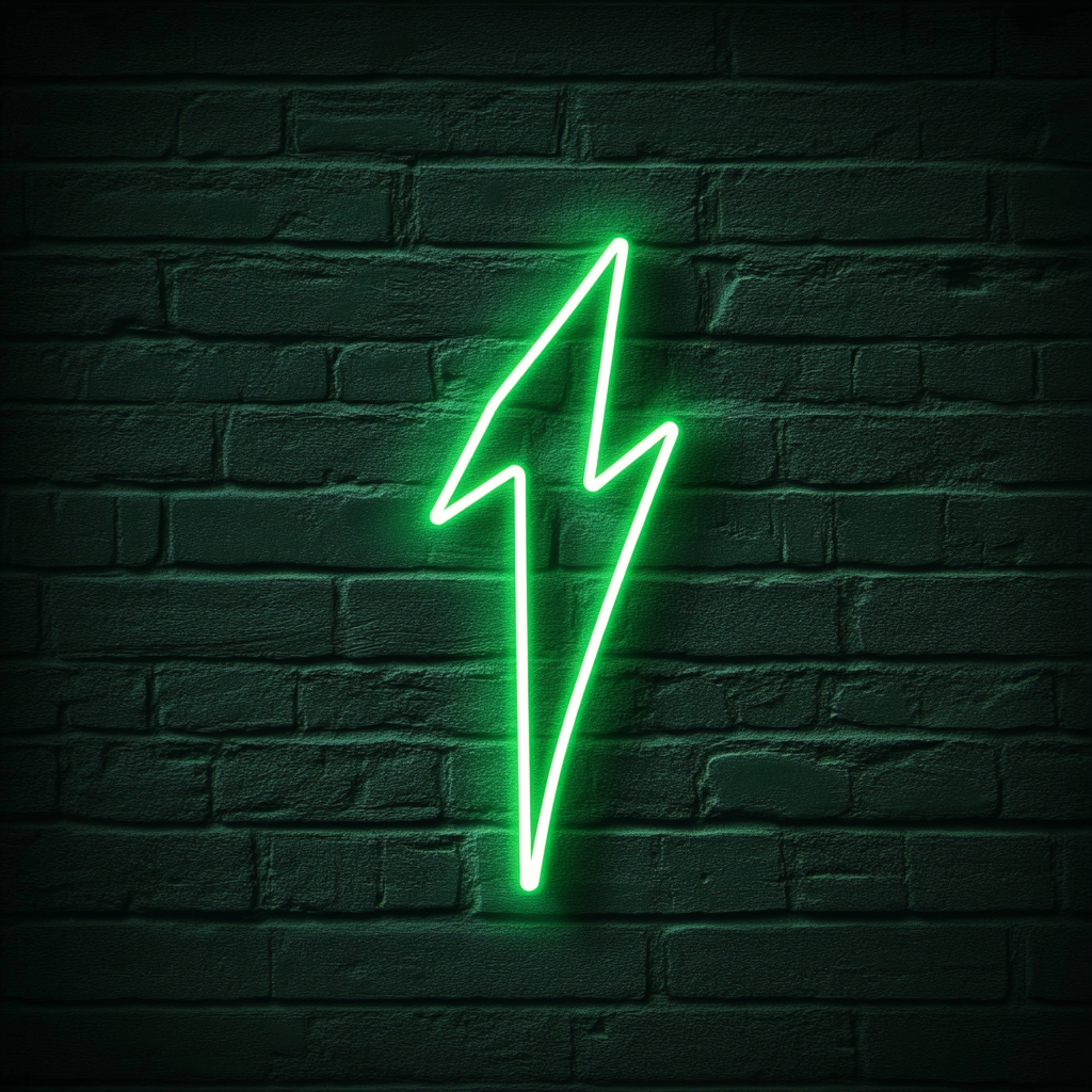 Lightning Bolt - Green Neon Sign, 24 Inches