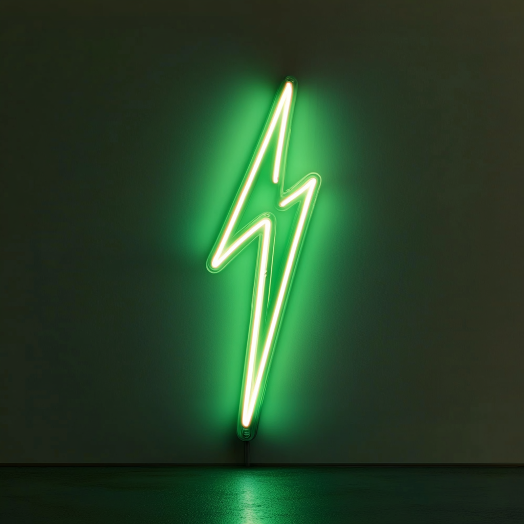 Lightning Bolt - Green Neon Sign, 24 Inches