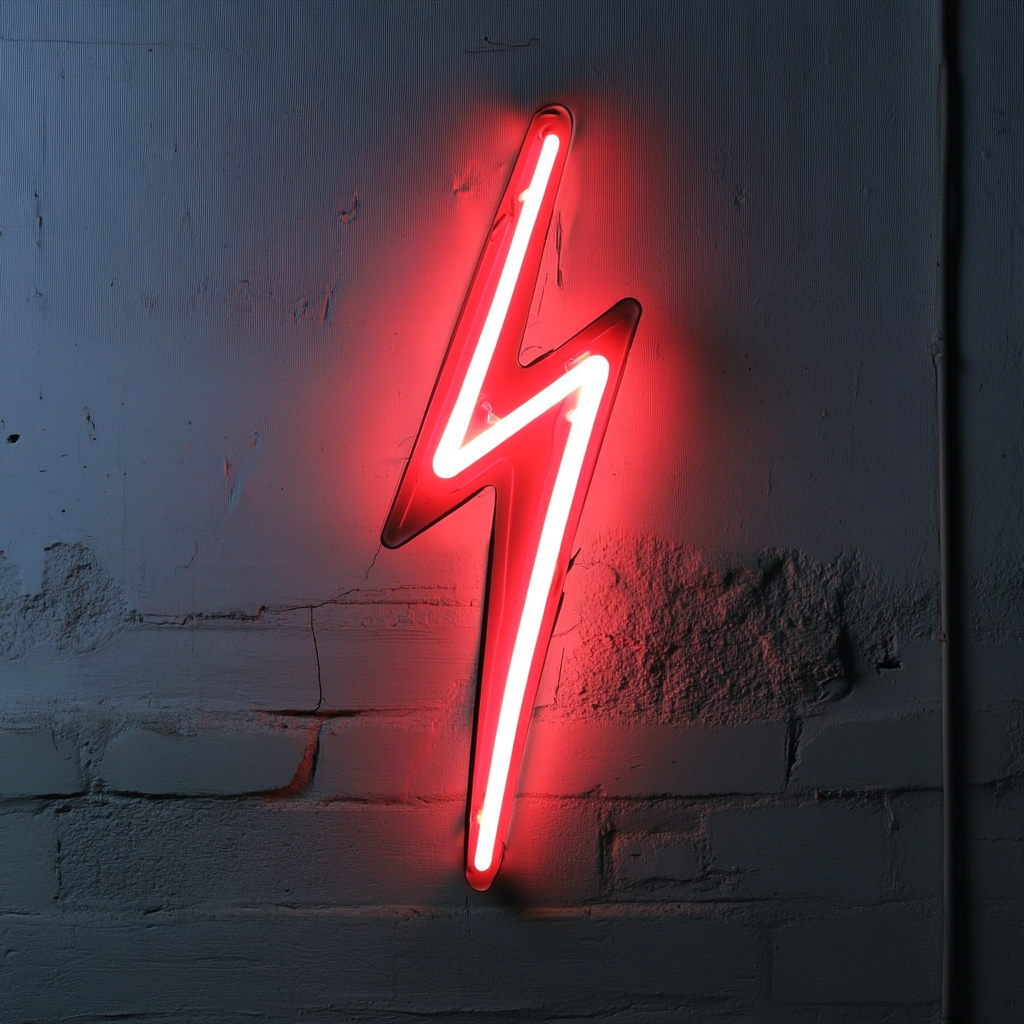 Lightning Bolt - Red Neon Sign, 24 Inches