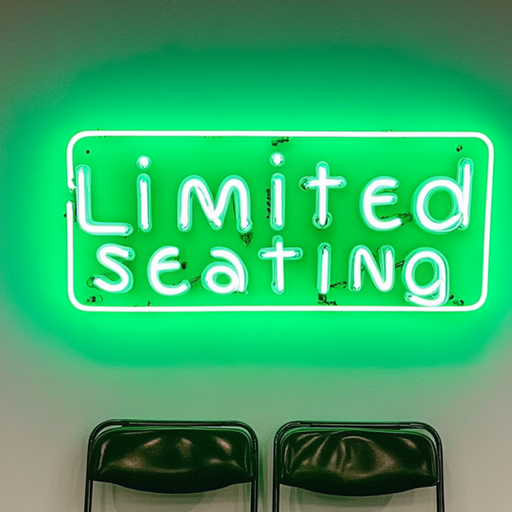 "Limited Seating" - Green Neon Sign, 24 Inches