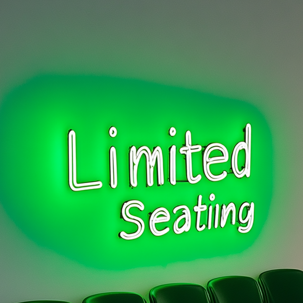 "Limited Seating" - Green Neon Sign, 24 Inches