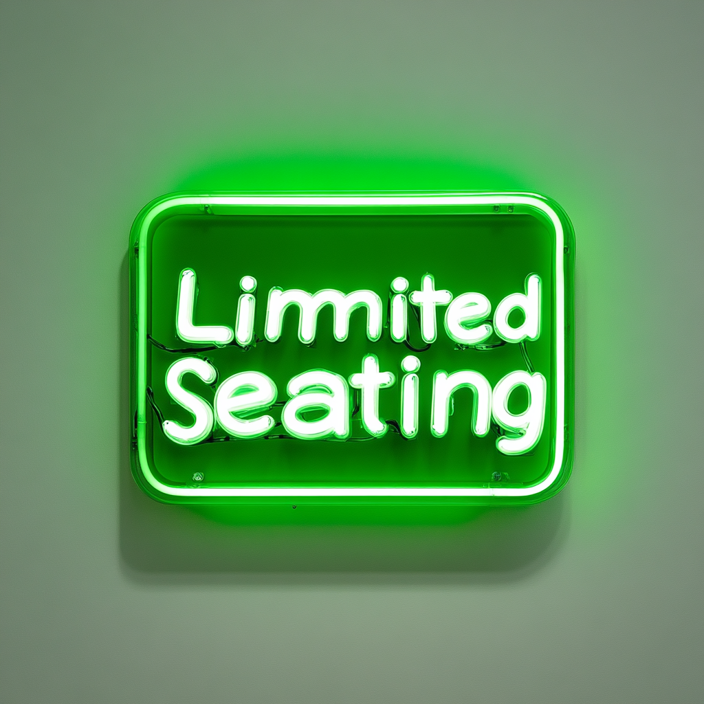 "Limited Seating" - Green Neon Sign, 24 Inches