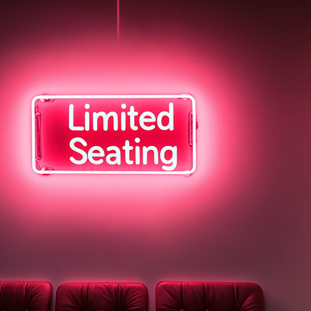 "Limited Seating" - Pink Neon Sign, 24 Inches