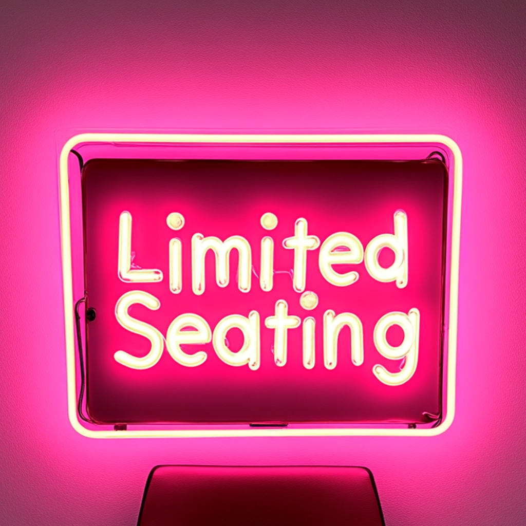 "Limited Seating" - Pink Neon Sign, 24 Inches