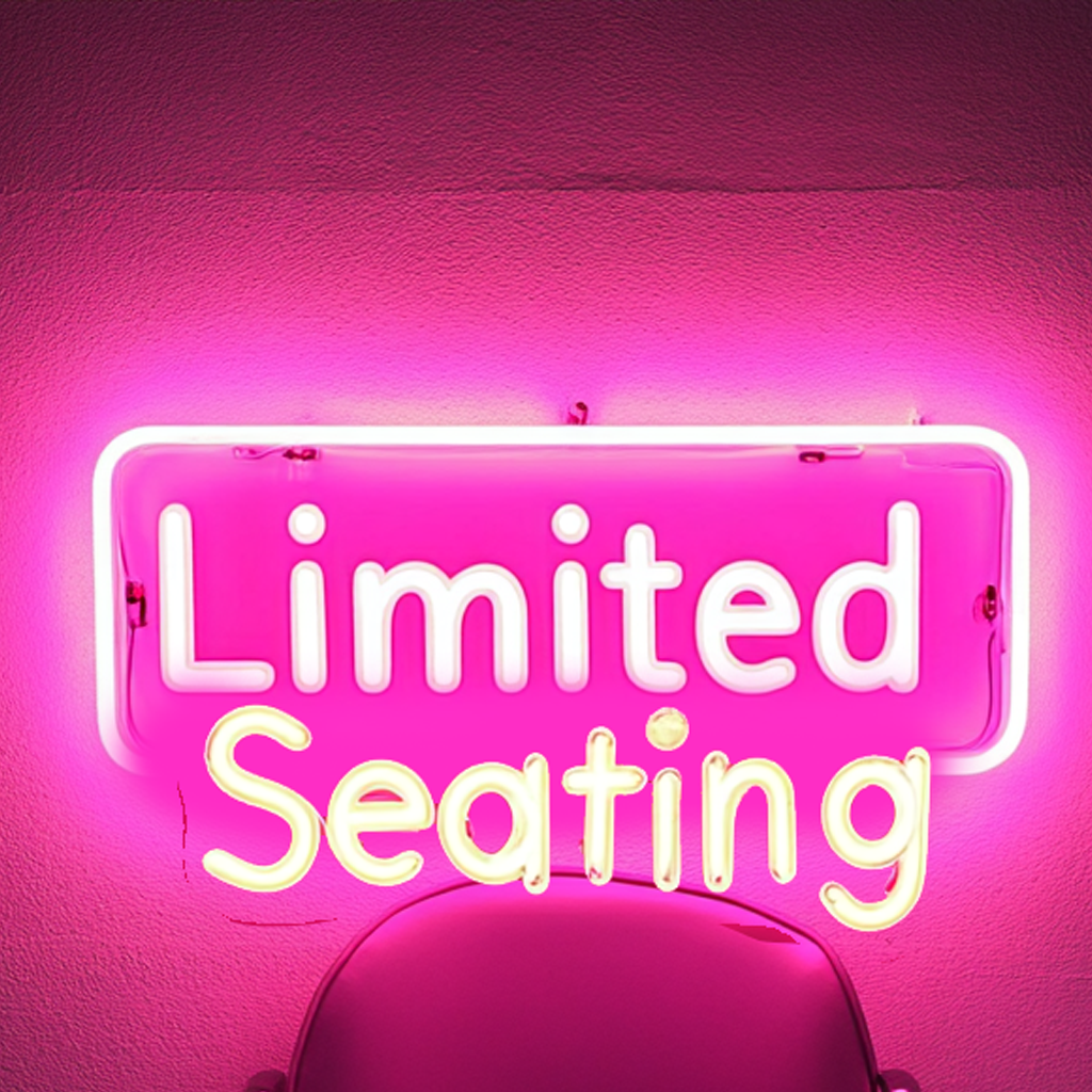 "Limited Seating" - Pink Neon Sign, 24 Inches