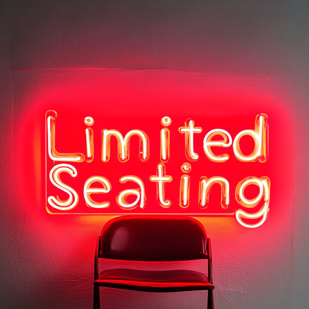 "Limited Seating" - Red Neon Sign, 24 Inches