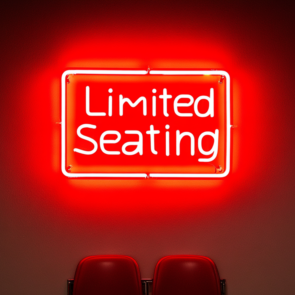 "Limited Seating" - Red Neon Sign, 24 Inches
