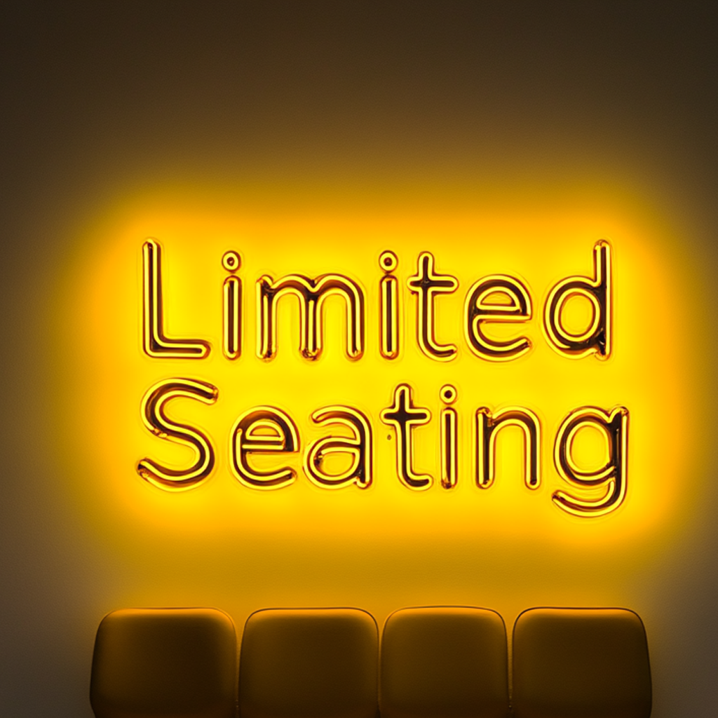 "Limited Seating" - Yellow Neon Sign, 24 Inches