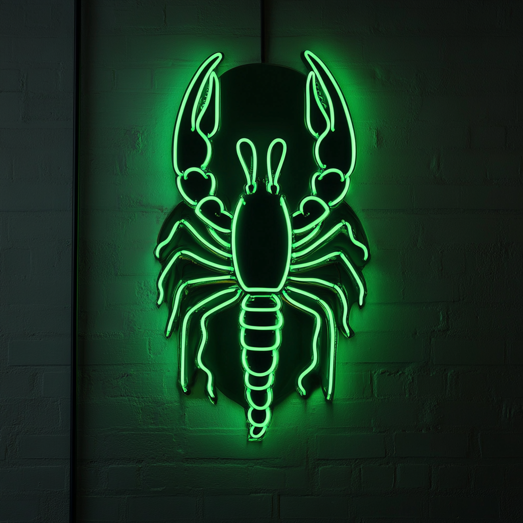 Lobster Bib with Lobster - Green Neon Sign, 18 Inches