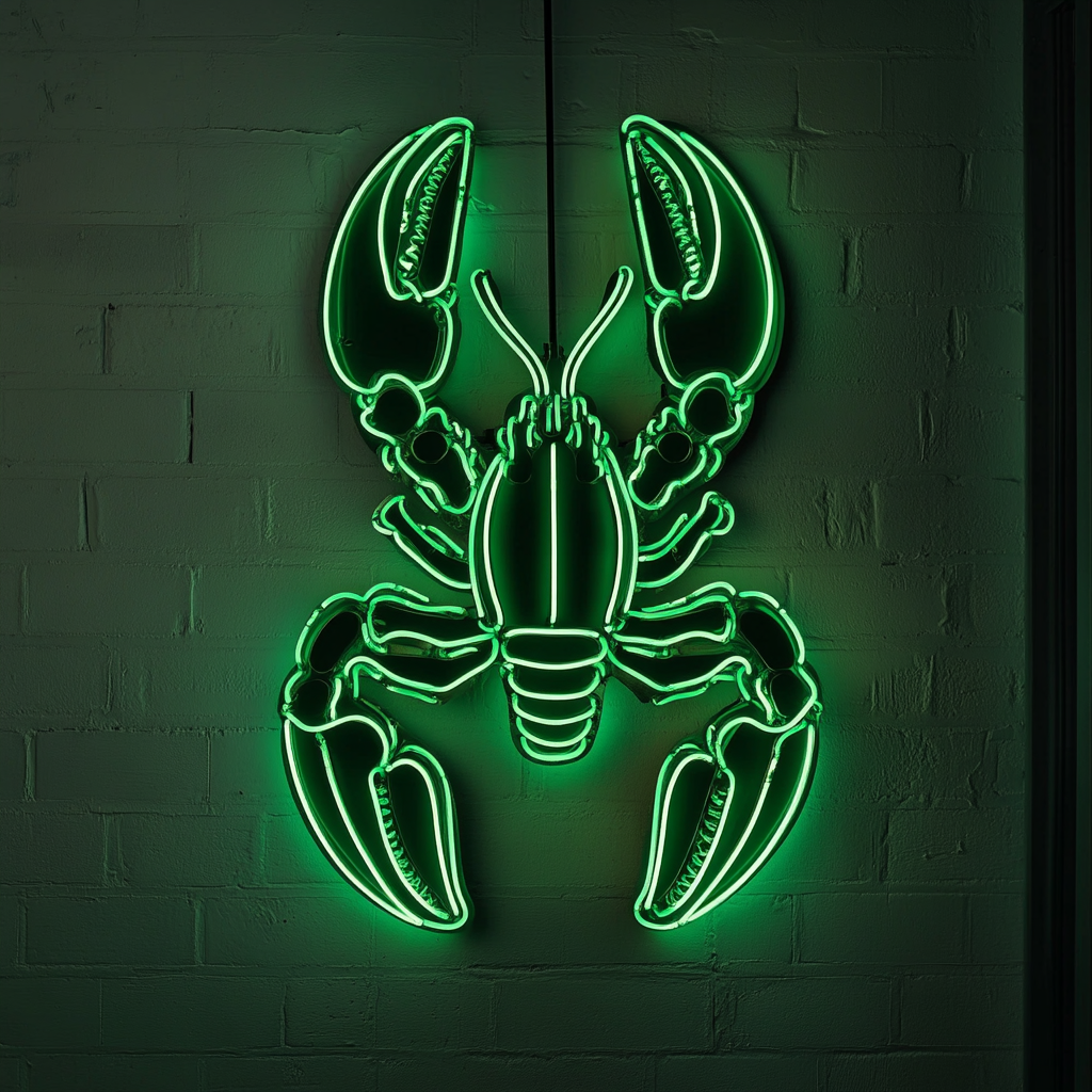 Lobster Bib with Lobster - Green Neon Sign, 18 Inches
