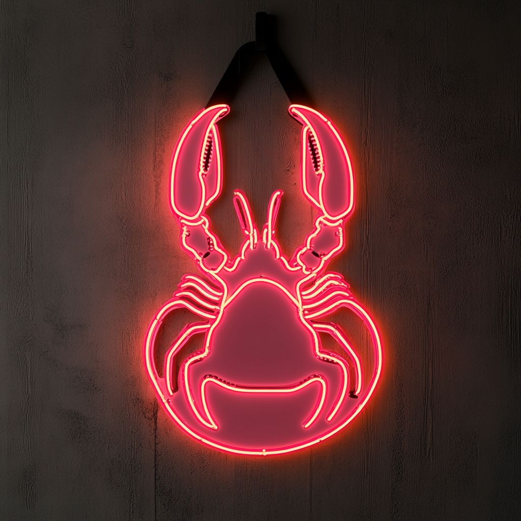 Lobster Bib with Lobster - Pink Neon Sign, 18 Inches
