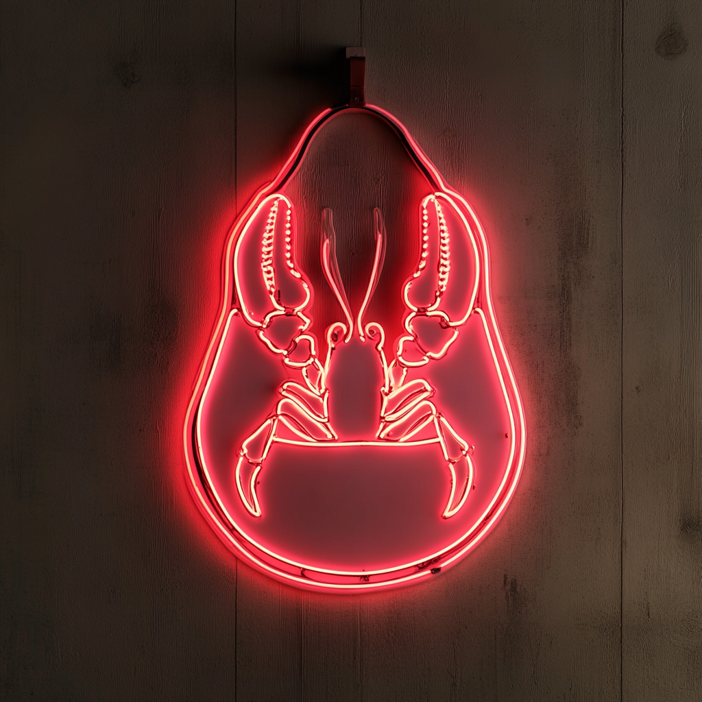 Lobster Bib with Lobster - Pink Neon Sign, 18 Inches