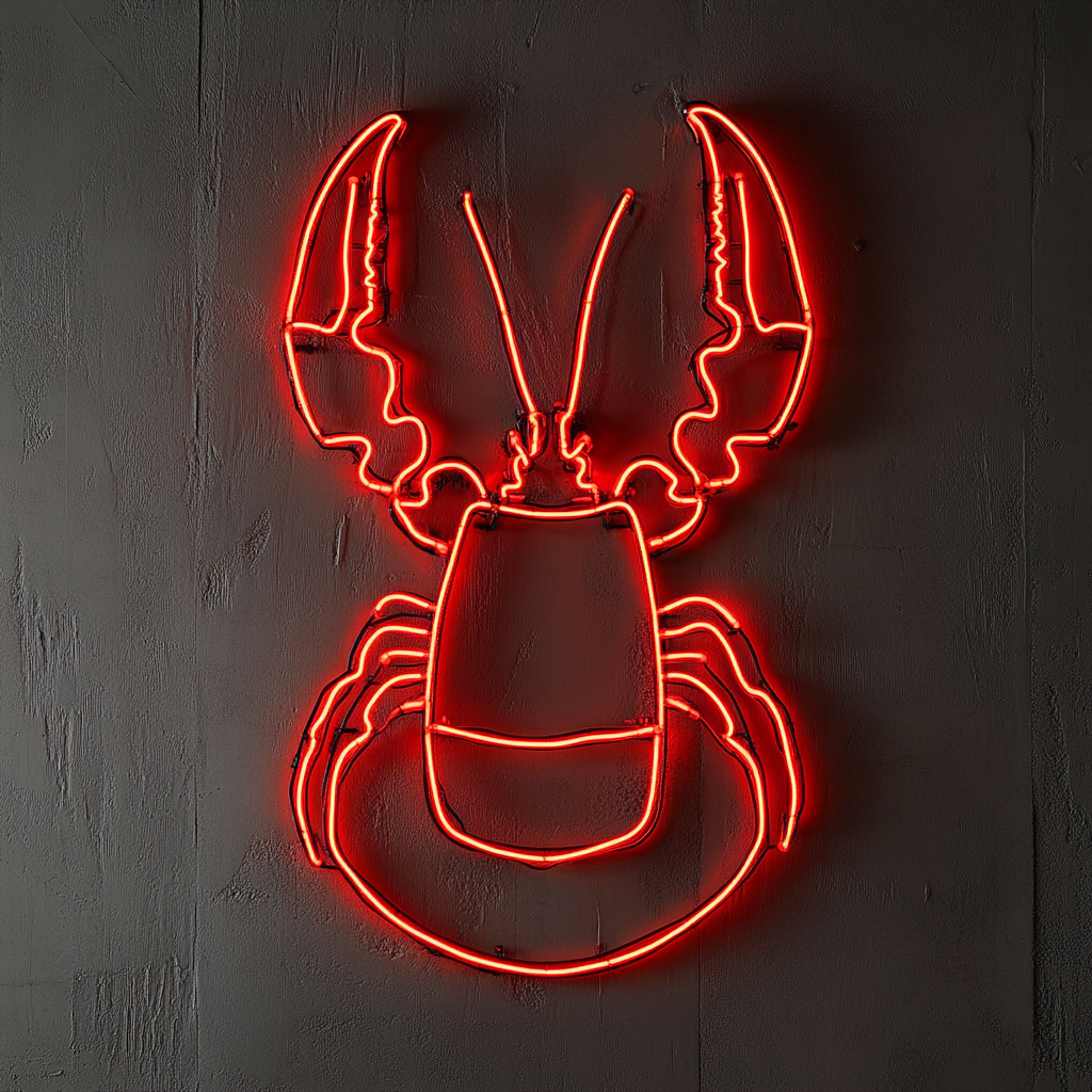 Lobster Bib with Lobster - Red Neon Sign, 24 Inches