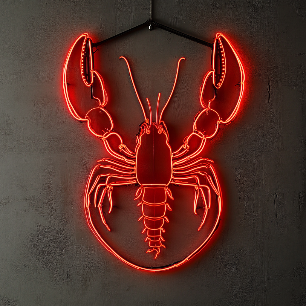 Lobster Bib with Lobster - Red Neon Sign, 24 Inches