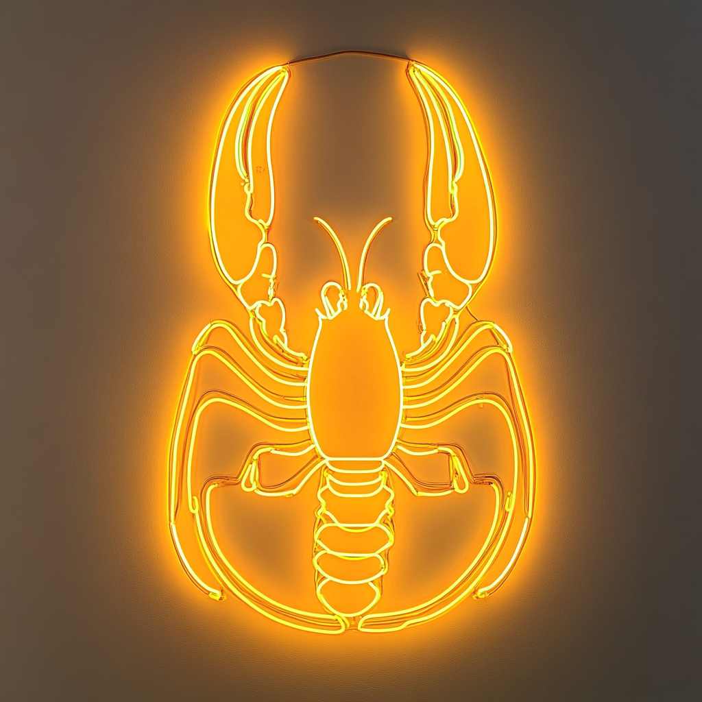 Lobster Bib with Lobster - Yellow Neon Sign, 18 Inches