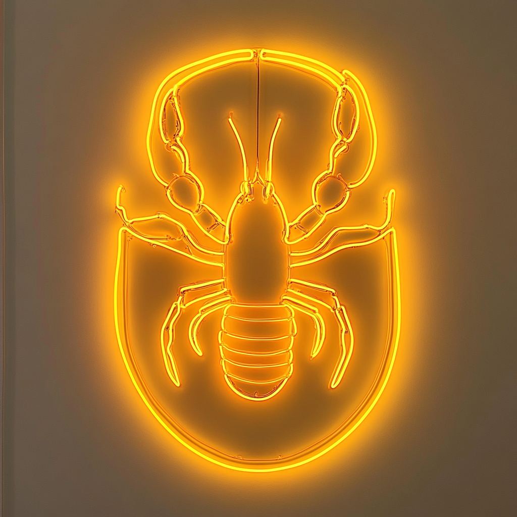Lobster Bib with Lobster - Yellow Neon Sign, 18 Inches