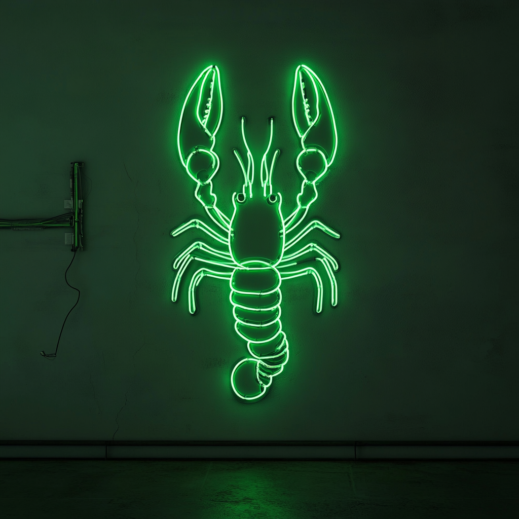 Lobster with Steam - Green Neon Sign, 18 Inches