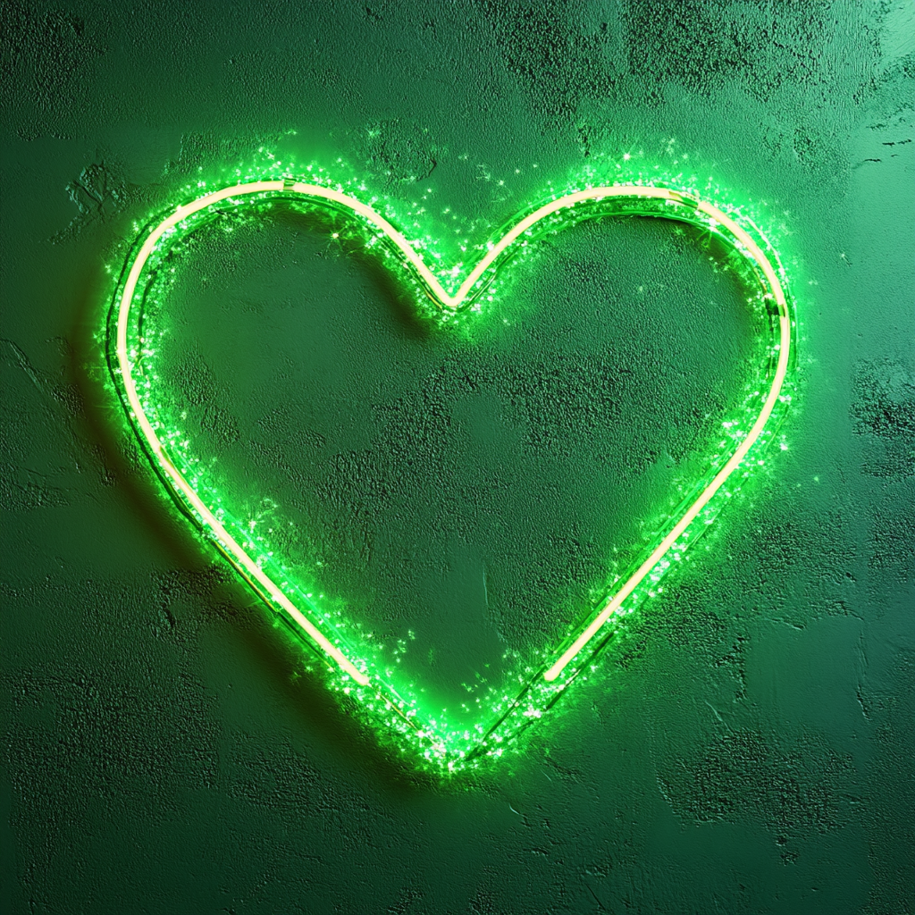 Love Heart with Sparkles - Green Neon Sign, 18 Inches