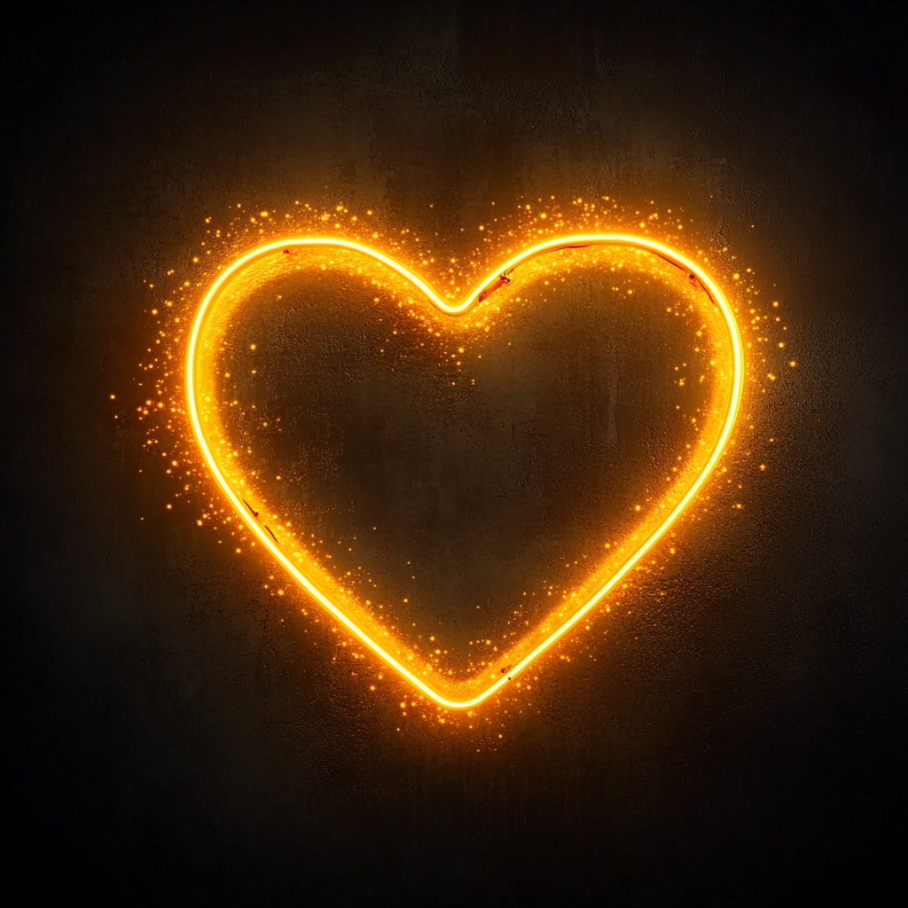Love Heart with Sparkles - Yellow Neon Sign, 24 Inches