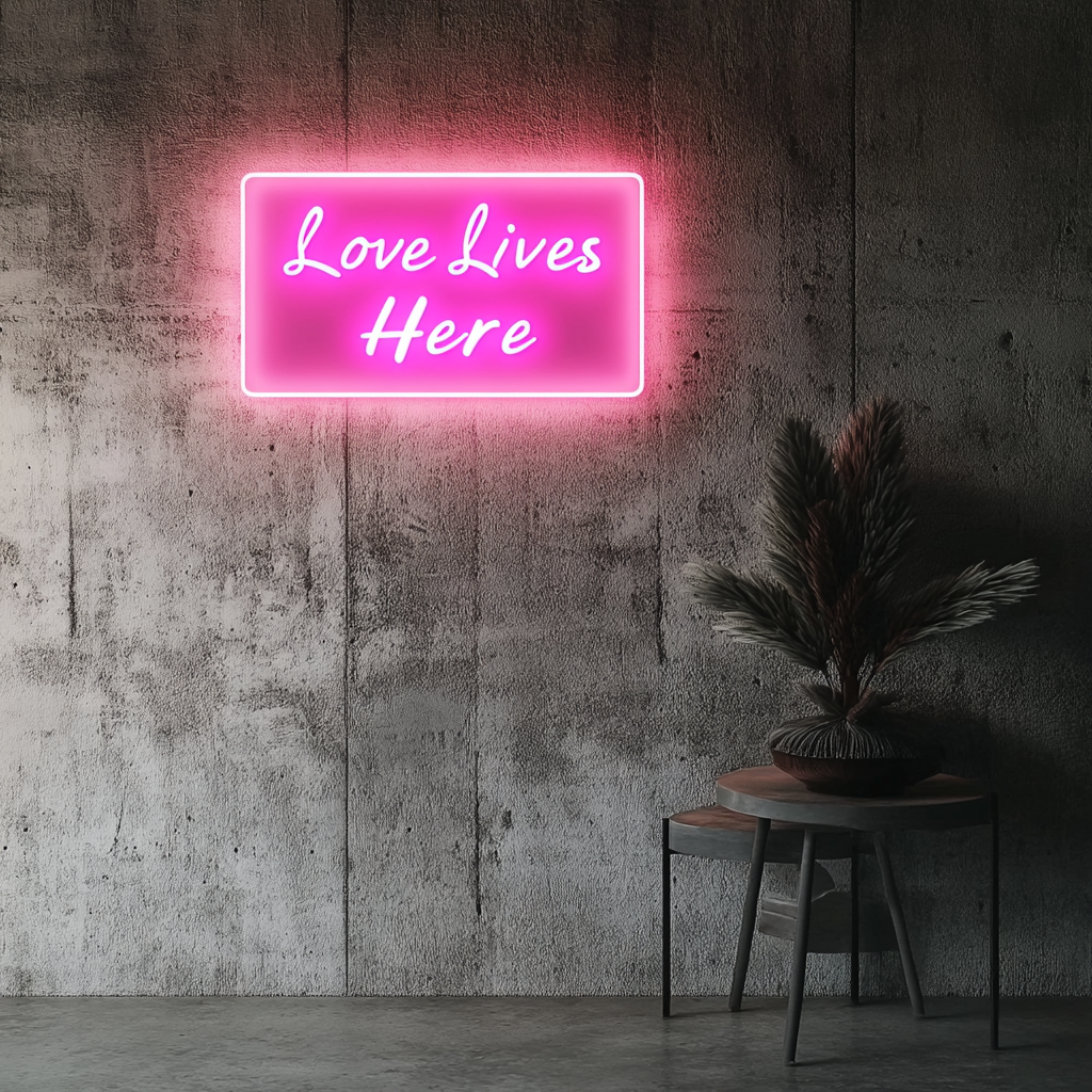 Love Lives Here - Pink Neon Sign, 18 Inches