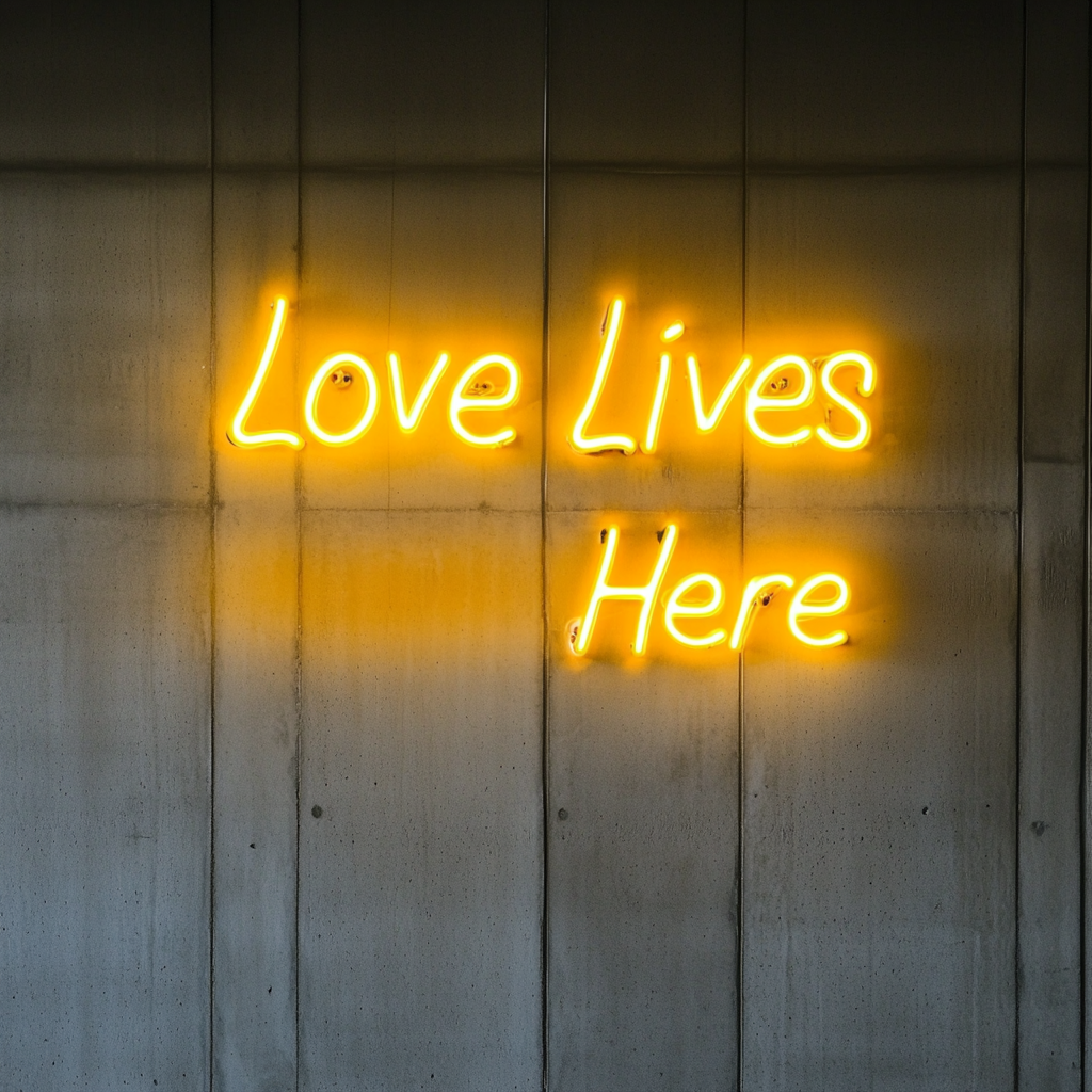 Love Lives Here - Yellow Neon Sign, 18 Inches