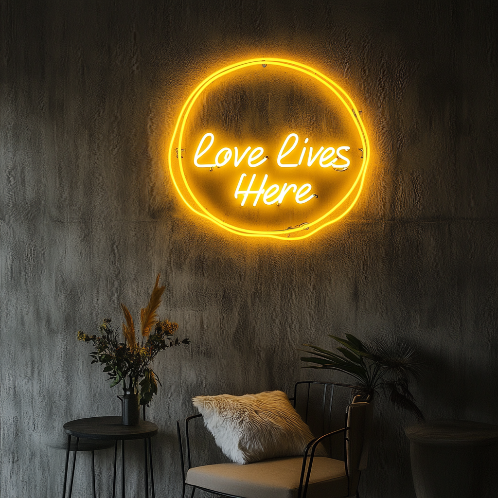 Love Lives Here - Yellow Neon Sign, 24 Inches