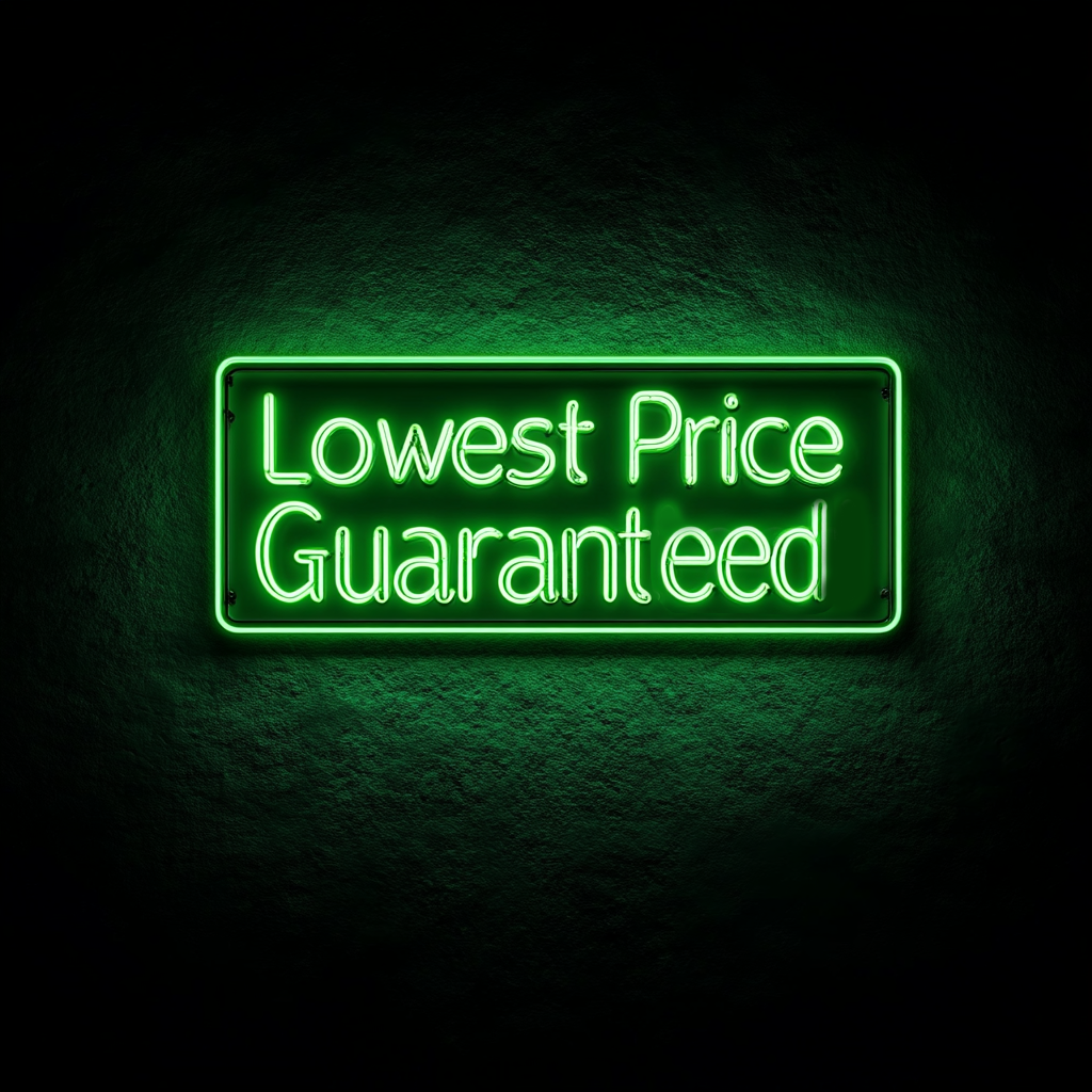 "Lowest Price Guaranteed" - Green Neon Sign, 24 Inches