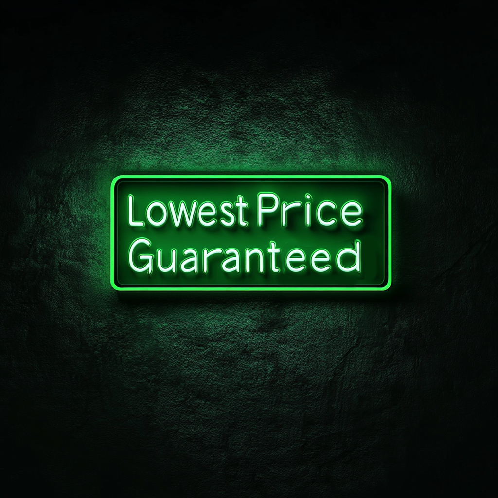 "Lowest Price Guaranteed" - Green Neon Sign, 24 Inches