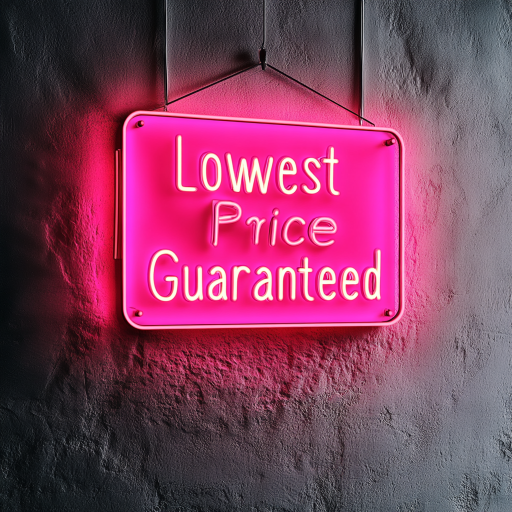 "Lowest Price Guaranteed" - Pink Neon Sign, 24 Inches